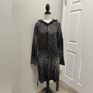 Women’s Long Cardigan/Duster w/Hood & Belt - Size XL - Black/Gray/Copper/White